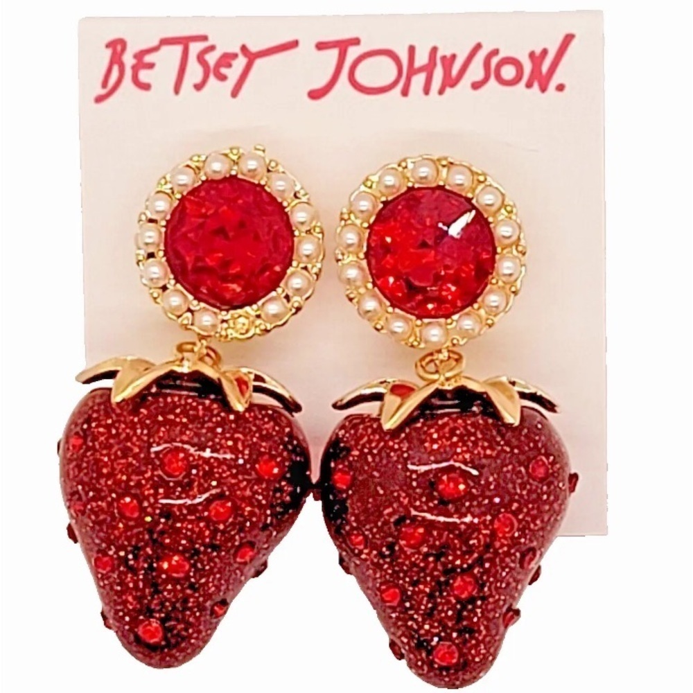 BETSEY JOHNSON Juicy PicNic Red Gem-Topped Strawberry Dangle Earrings NEW NWT